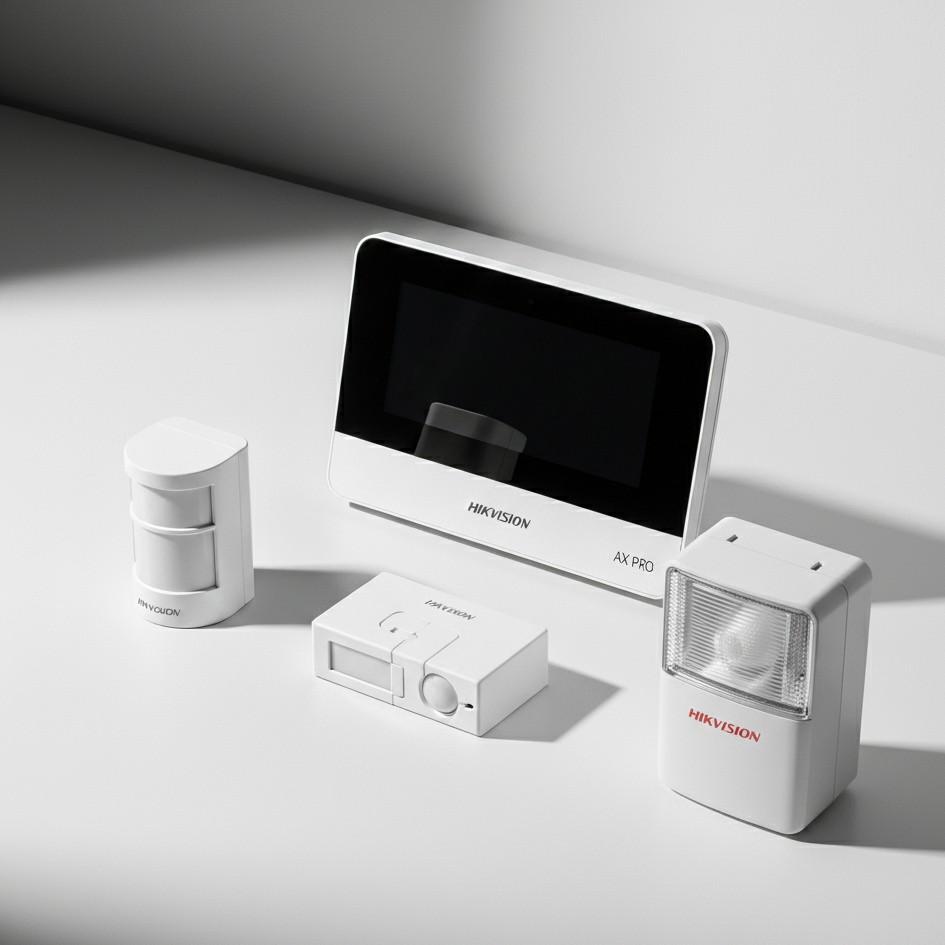 Sistema de alarma inteligente Hikvision AX PRO con sensores inalámbricos y control remoto