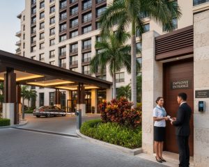 Entrada de hotel con sistema de control de accesos inteligente