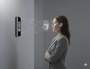 Cerradura inteligente con reconocimiento facial instalada en oficina