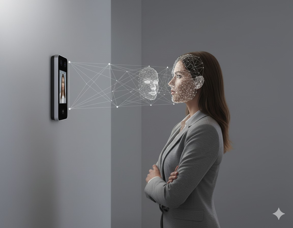 Cerradura inteligente con reconocimiento facial instalada en oficina